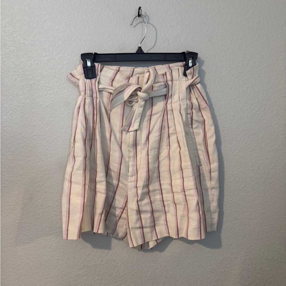 Anthropologie High Waist Cream and Pink Striped Shorts